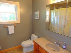 a bathroom with a toilet and a sink and a window at Angel Rock Waterfront Cottages in Cape Vincent