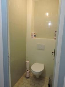 a small bathroom with a toilet in a room at Gîte 5-6 personnes « Chez Marlène »proche de Nigloland in Meurville