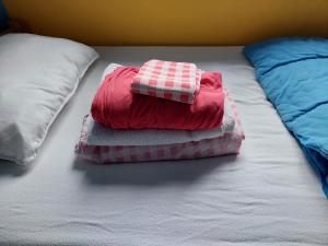 a pile of pillows sitting on top of a bed at Oldtown Hostel Otter in Zurich