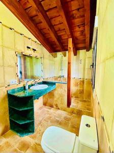 a bathroom with a white toilet and a sink at Villa Arboleda in La Losa