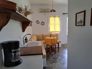 a kitchen and living room with a table and a couch at Madilides in Platis Gialos