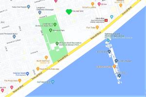 a map of the city of philadelphia with attractions at CasaAzul-2605A-Couples Retreat By Pleasure Pier, Beach, Seawall,a block away 5 Minutes from Strands and Cruise Terminal in Galveston