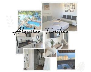 un collage di foto di una camera d'albergo di Benalbeach Smart Suite a Benalmádena