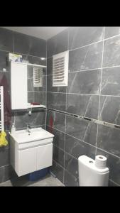 uma casa de banho com um lavatório e um WC em I can host em Bursa