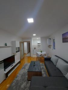 a living room with a couch and a table at Apartmani Bojković in Vrnjačka Banja