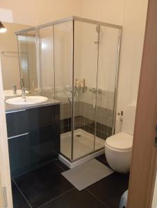 La salle de bains est pourvue d'une douche, de toilettes et d'un lavabo. dans l'établissement Retiro da cegonha, à Crato