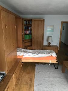 una camera con letto e libreria di Ferienwohnung in Davos a Davos