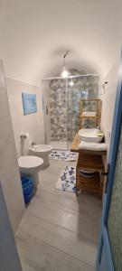 ein Bad mit einem Waschbecken, einem WC und einer Dusche in der Unterkunft Residenza Giannini a Rodi Garganico in Rodi Garganico