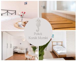 a collage of photos of a bedroom and a hotel room at Ośrodek Wypoczynkowy SWALLOW in Grzybowo