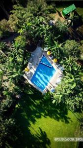 una vista aérea de una piscina con árboles en Pousada e Restaurante Dona Siroba, en Morretes
