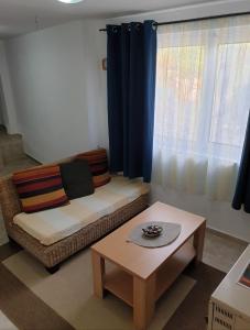 ein Wohnzimmer mit einem Sofa und einem Couchtisch in der Unterkunft Apartman Becici in Budva