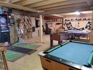 MünstermaifeldにあるSchöne Wohnung Kleiner Onkel auf idyllischem Reiterhof nahe Burg Eltzの卓球ルーム(ビリヤード台、機械付)