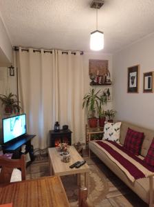 a living room with a couch and a tv at Dulce hogar in Santiago