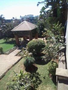 einen Garten mit einem Pavillon und einigen Büschen in der Unterkunft Villa Herifanja Antsirabe in Antsirabe