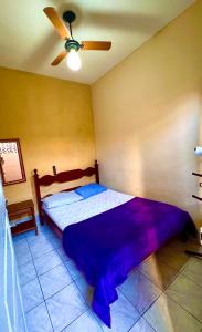 a bedroom with a bed with a ceiling fan at Pousada Diniz in Resende