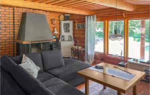 een woonkamer met een bank en een open haard bij 3 Bedroom Lovely Home In Arboga in Arboga