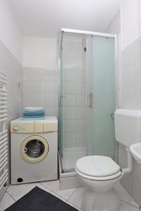 ein Badezimmer mit einer Waschmaschine und einem WC in der Unterkunft Apartments with a parking space Brsec, Opatija - 7755 in Brseč