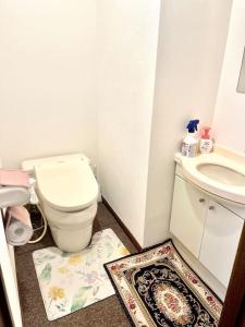 La salle de bains est pourvue de toilettes, d'un lavabo et d'un tapis. dans l'établissement 大山駅徒步4分平层90㎡超大客厅光线充沛（池袋至近）, à Tokyo
