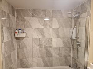 a bathroom with a shower and a tub at Clearwater Apartment in Dublin
