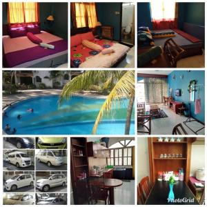 un collage de fotos de una habitación de hotel con piscina en SERI LAGENDA 4, en Kuah