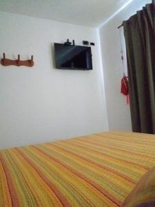 ein Schlafzimmer mit einem Bett und einem TV an der Wand in der Unterkunft Tucuman Centro Departamento in San Miguel de Tucumán