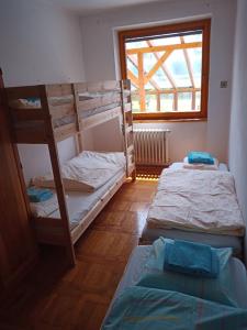 two bunk beds in a room with a window at Chalupa Janička 