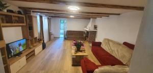 ein Wohnzimmer mit Sofa und Fernseher in der Unterkunft Casa Vida in Luncasprie