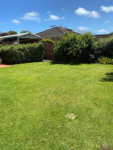 a yard with green grass and bushes and a house at Open 4 bedroom home in Warrnambool