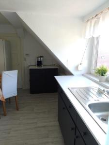 uma cozinha com um lavatório e uma bancada em Apartment Biesnitz em Görlitz