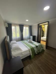 1 dormitorio con 1 cama grande y espejo en Four Seasons Hotel, en Batumi