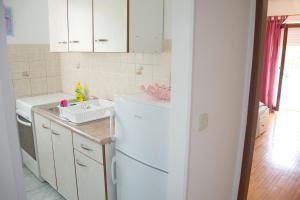 a kitchen with a white refrigerator and a sink at Apartments Summersong in Novalja +114 photos