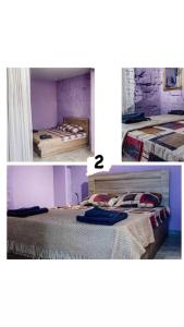 two pictures of two beds in a room at Bukhta in Vapnyarka