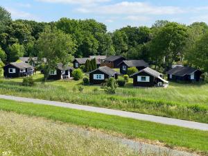 a row of houses on the side of a road at Ferienhaus Wieden am Deich in Hofe