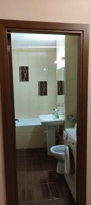 a bathroom with a tub and a sink and a toilet at Central Vanilla Oradea in Oradea