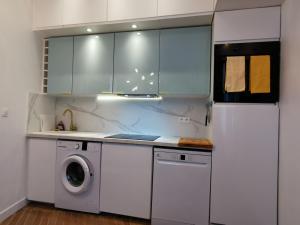 a kitchen with a refrigerator and a washing machine at Monaco Luxury - 7mn walk to Casino- Amazing view in Beausoleil