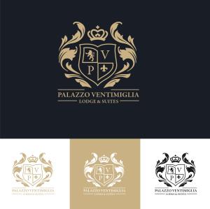 un logotipo de cresta con un escudo y una letra psi en Palazzo Ventimiglia, en Palermo