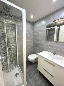 a bathroom with a shower and a toilet and a sink at Studio centre ville à pied in Cannes