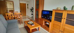 a living room with a couch and a tv at Alojamientos Viveiro - Playa de Covas II in Viveiro