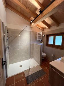uma casa de banho com um chuveiro e um WC. em Chalet Le petit paradis - Chamonix-Mont-Blanc em Chamonix-Mont-Blanc