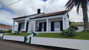 una pequeña casa blanca con una palmera en Casa da Palmeira en Velas