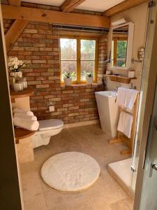 ein Bad mit einem WC und einem Waschbecken in der Unterkunft Sonnenhügel in Neu Karin