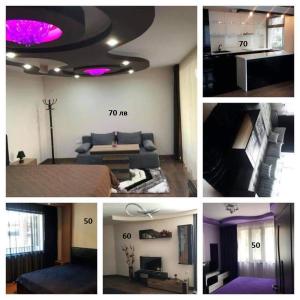 un collage de fotos de una habitación con techo púrpura en Viktoria Paradise, en Devin