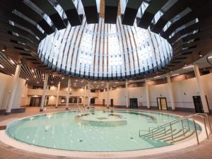 a large swimming pool in a building with a large ceiling at LE PALAIS DES THERMES in Nancy