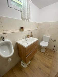 baño con lavabo, urinario y aseo en Sausfork Valachy en Rusava