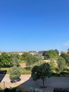 Blick auf einen Park mit Bäumen und blauem Himmel in der Unterkunft Marcopolo Luxury Appartement in Bischheim