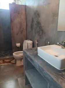a bathroom with a sink and a toilet at Zanzicrown in Nungwi