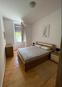 een slaapkamer met een bed en een raam bij apartment Eva in Pula