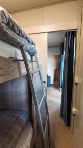 Ce lit superposé se trouve dans un dortoir avec une échelle. dans l'établissement Micro-Cabin by the Kolpa River Metlika, à Gradac