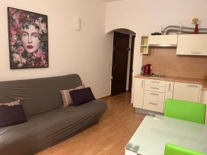 a living room with a couch and a kitchen at Apartment Nikolina in Piran