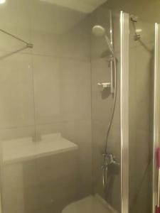 La salle de bains est pourvue d'une douche avec une porte en verre. dans l'établissement Furnished Apartment for rent, à Istanbul